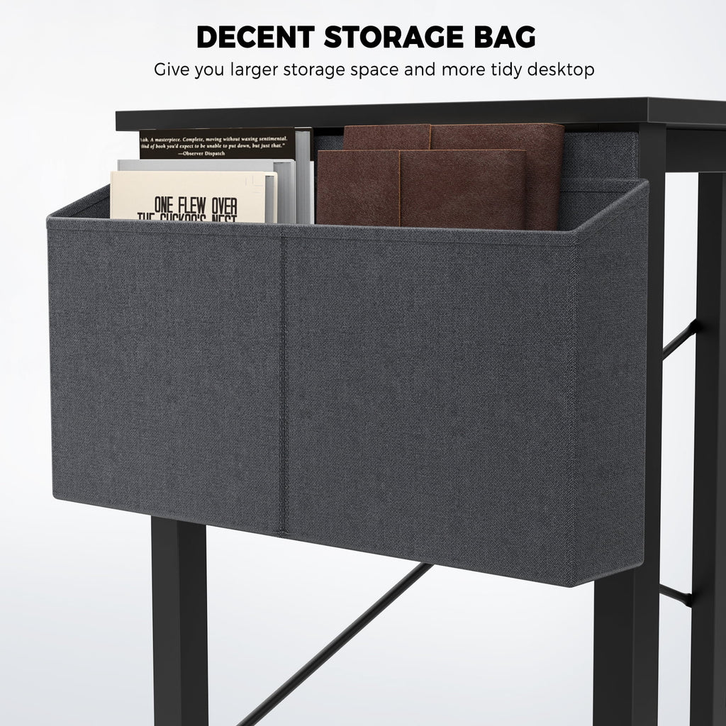 CONCETTA 49in Reversible L Shaped Computer Desk with Storage, Coner Desk with Wooden Desktop, CPU Stand and Side Bag for Home Office & Gaming, Black